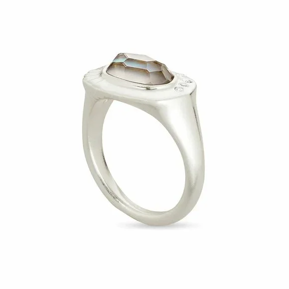 💙 Kendra Scott Anna Rhodium Plated & Mother Of Pearl Silver Pendant Signet Ring - Picture 2 of 7